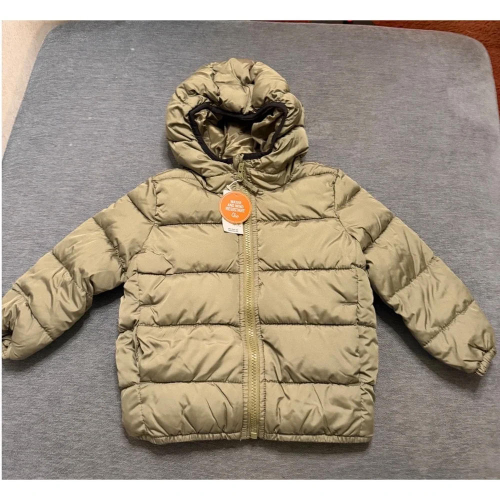 The Childrens Place Toddler Puffer Jacket Olive Green Water Resistant 2T 3055265